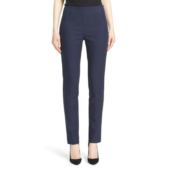 NEW LELA ROSE Womens Size 10 Navy Blue Catherine Stretch Twill Ankle Pants $695